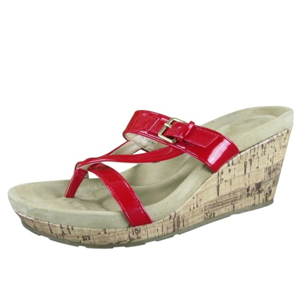 Cheeks‎ Fit Body Wedge Sandals Red Thong Buckle Cork Platform Shoes Size 9M